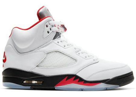 Mens Jordan 5 |  Air Jordan 5 Retro Fire Red Silver Tongue (2020) True White/Fire Red/Black/Metallic Silver